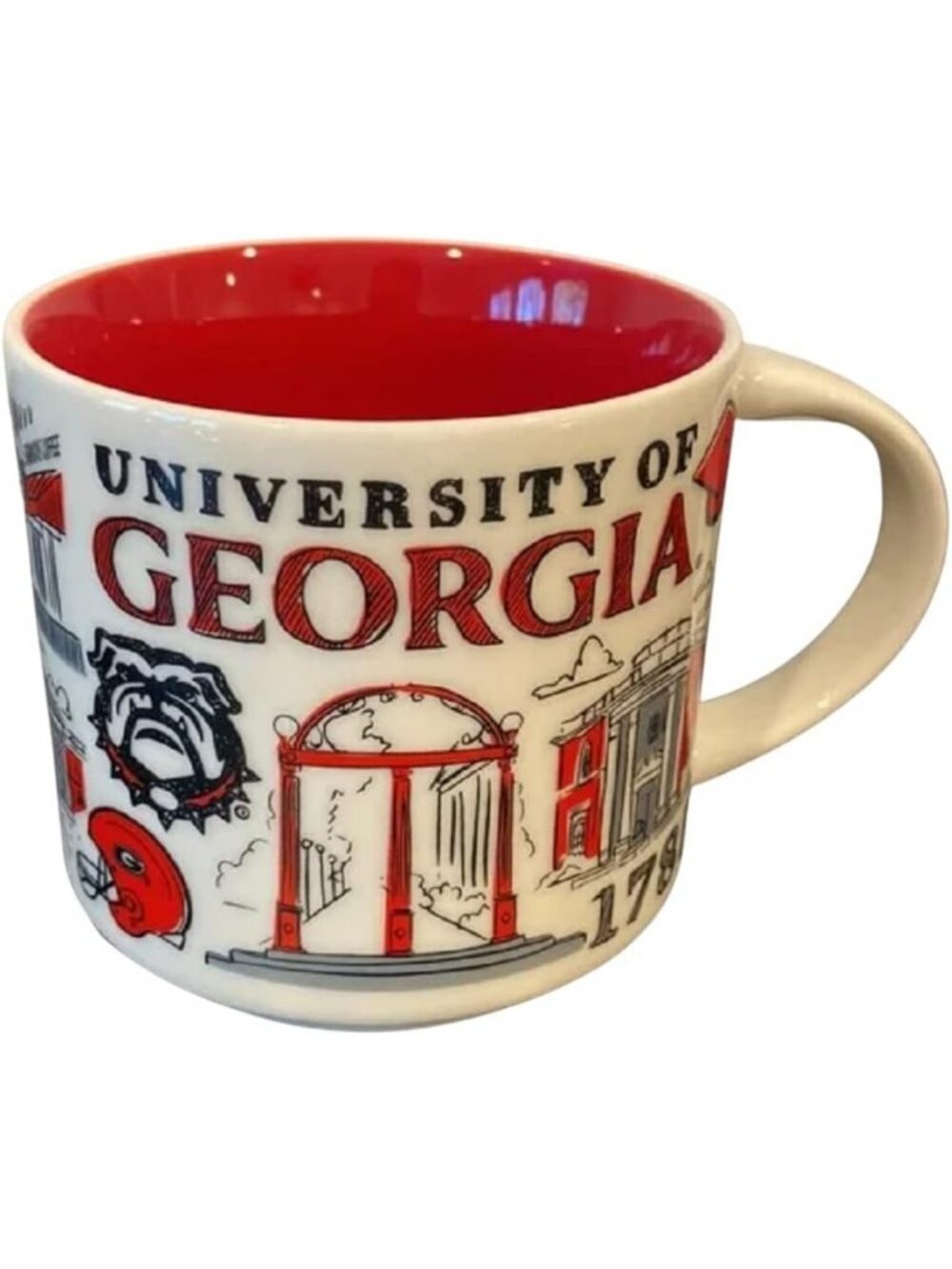 University of Georgia Ceramic Coffee Mug - 14 Oz, Campus Collection, White/Red